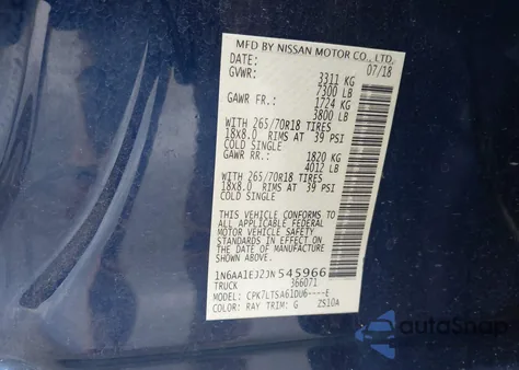 2018 Nissan Titan Sv из США, поврежденный, VIN 1N6AA1EJ2JN545966